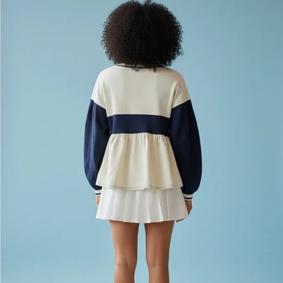 NWT Entro Mixed Media V-Neck Peplum Top Size Large - Picture 2 of 5